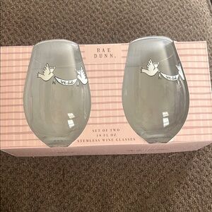 Rae Dunn Gray Stemless Wine Glasses with Dove 'we did' Banner - Set of 2
